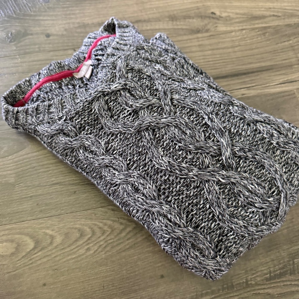 J. Jill Womens Large Blue White‎ Marled Cable Knit Sweater Crew Neck Pullover